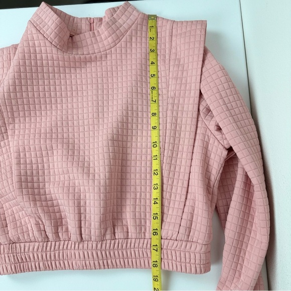 Simplee Women’s Pink Quilted Long Sleeve Crop Top Mock Neck‎ Pullover Size L - Picture 7 of 8
